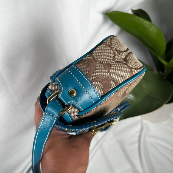 SOLD COACH Vintage Blue Studdd Crossbody Monogram Purse Gold Hardware - Picture 8 of 9